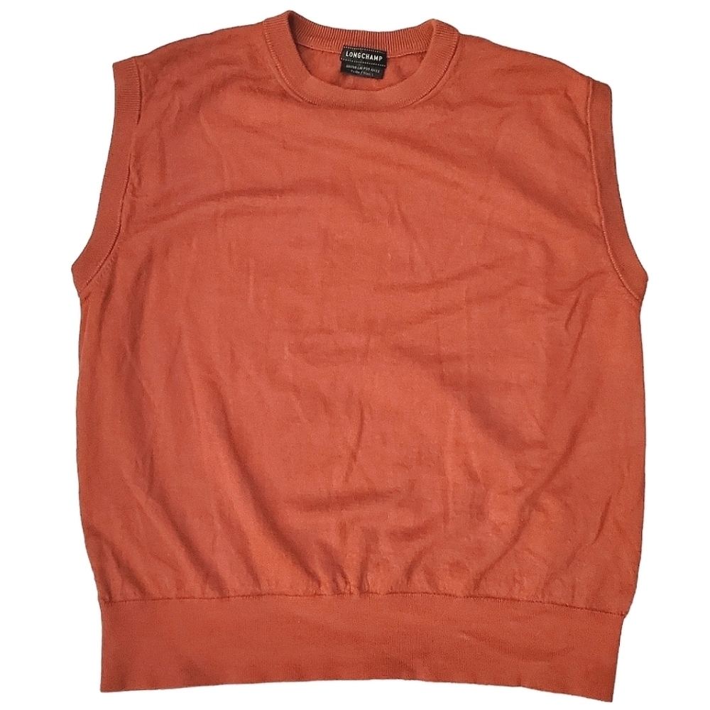 Vintage Longchamp Sweater Vest Grandpa Core Academia Merino Wool Orange (Large)